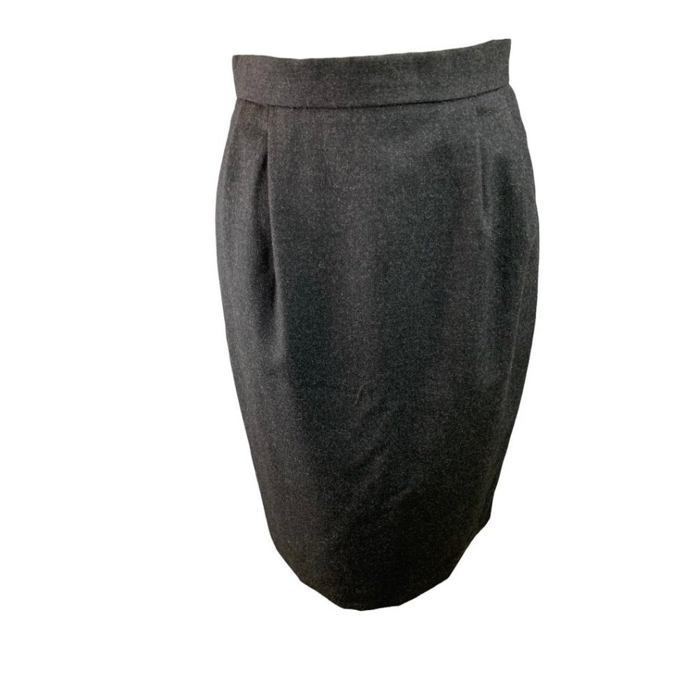 6 Casual Corner 100% Pure Wool Pleated Lined Back Zipper Button Skirt Grey Vinta